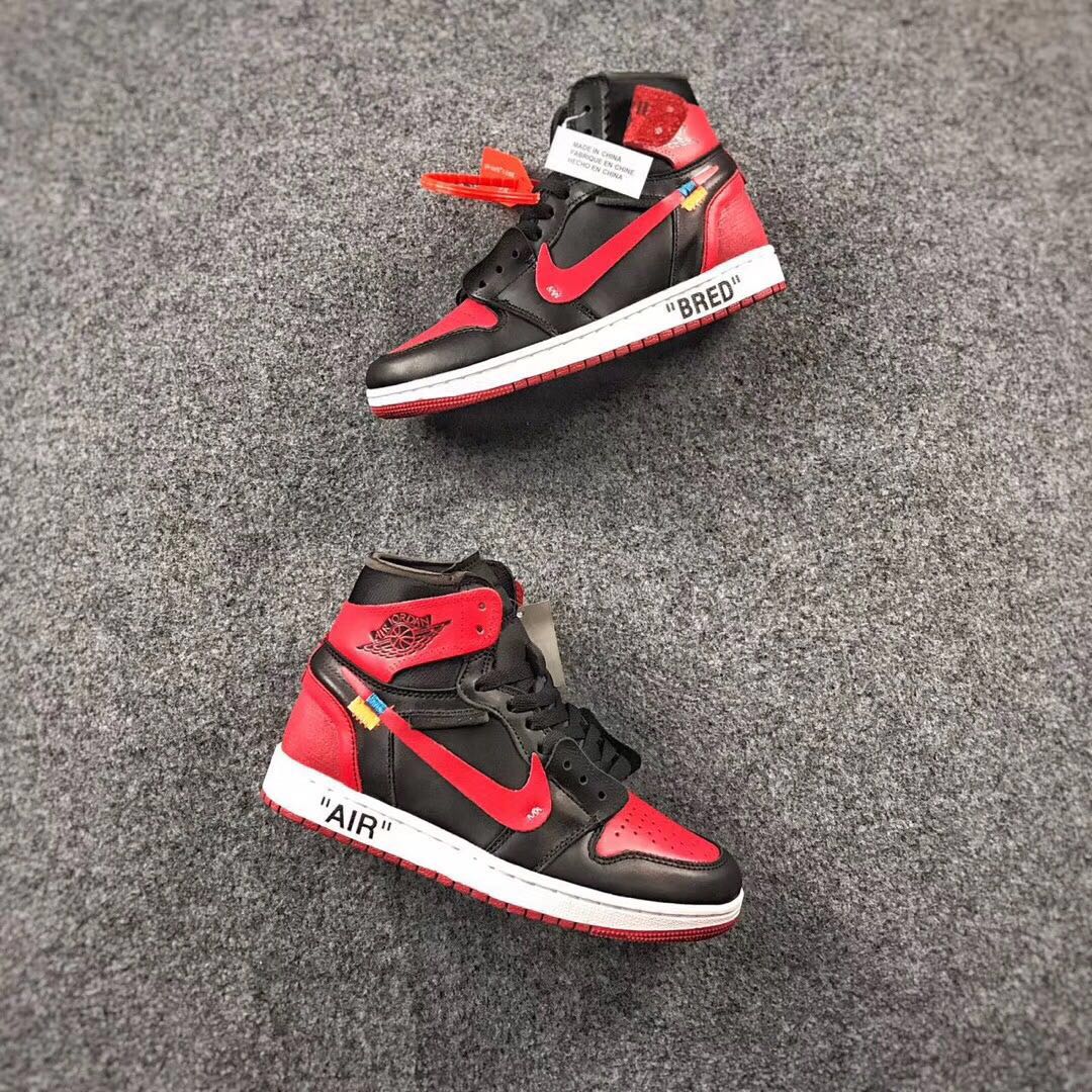 2017 OFF WHITE x Air Jordan 1 Bred Black Red